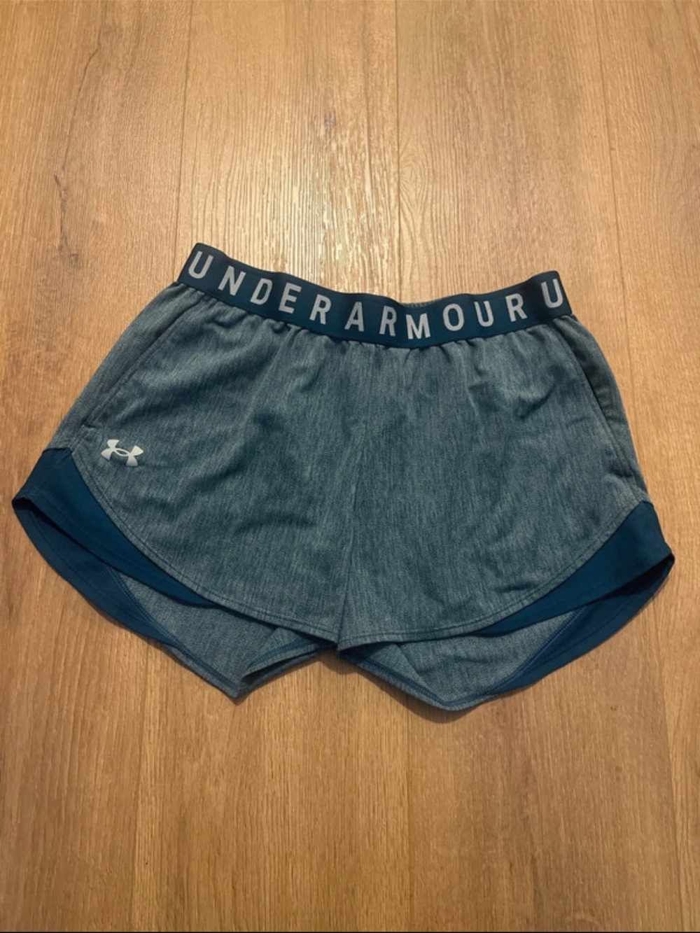 Under Armour Women's Heather Blue Athletic Shorts with Navy Trim